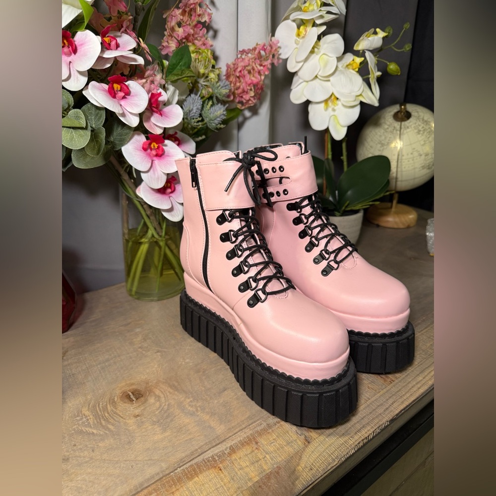 Dolls Kill LAMODA PINK SHOOT MY SHOT CREEPER BOOTS